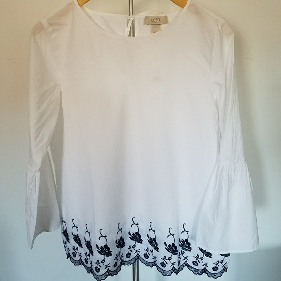 Loft White Top with floral embroidery. - Picture 2 of 8